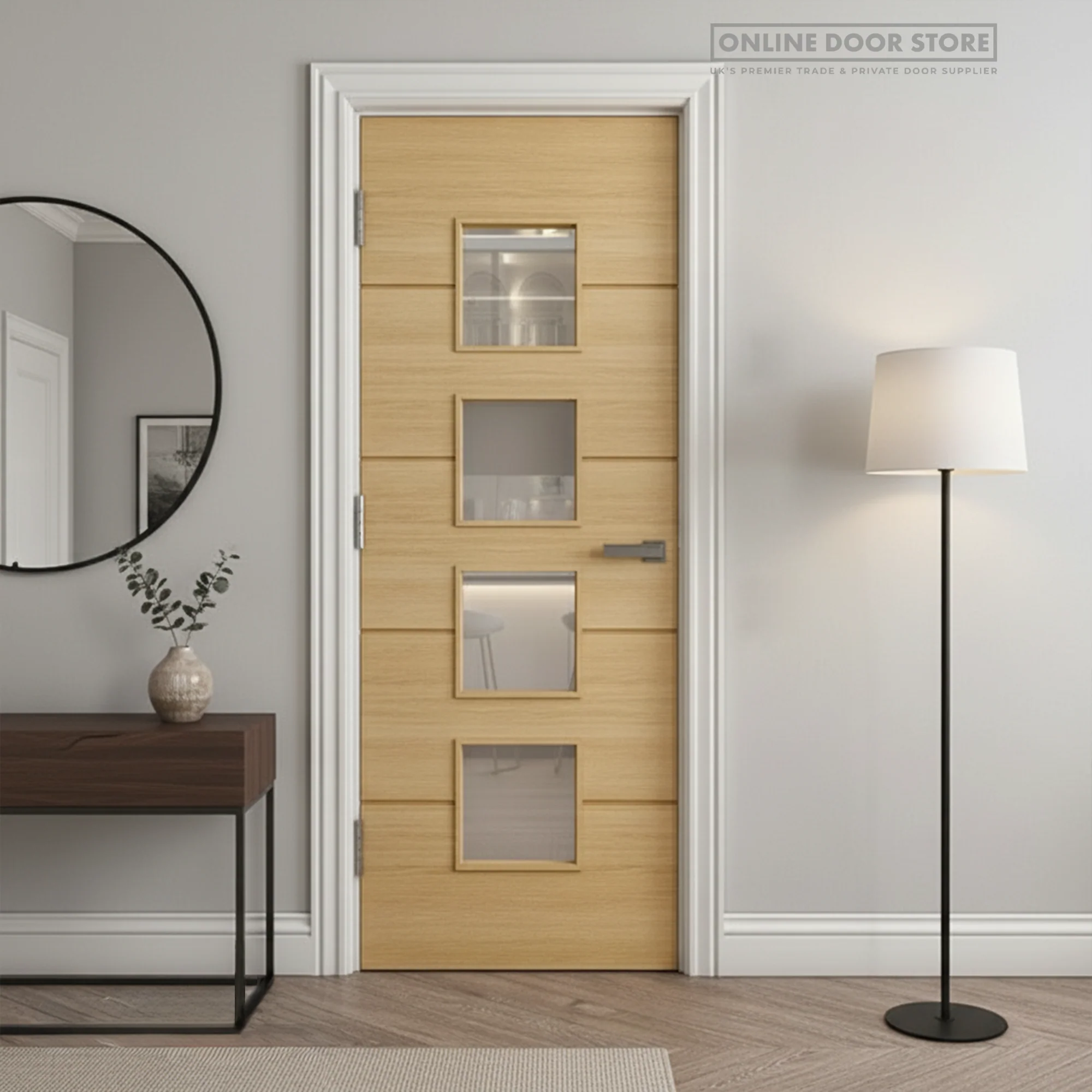 Deanta Augusta Prefinished Oak Glazed FD30 Fire Door - Image 2