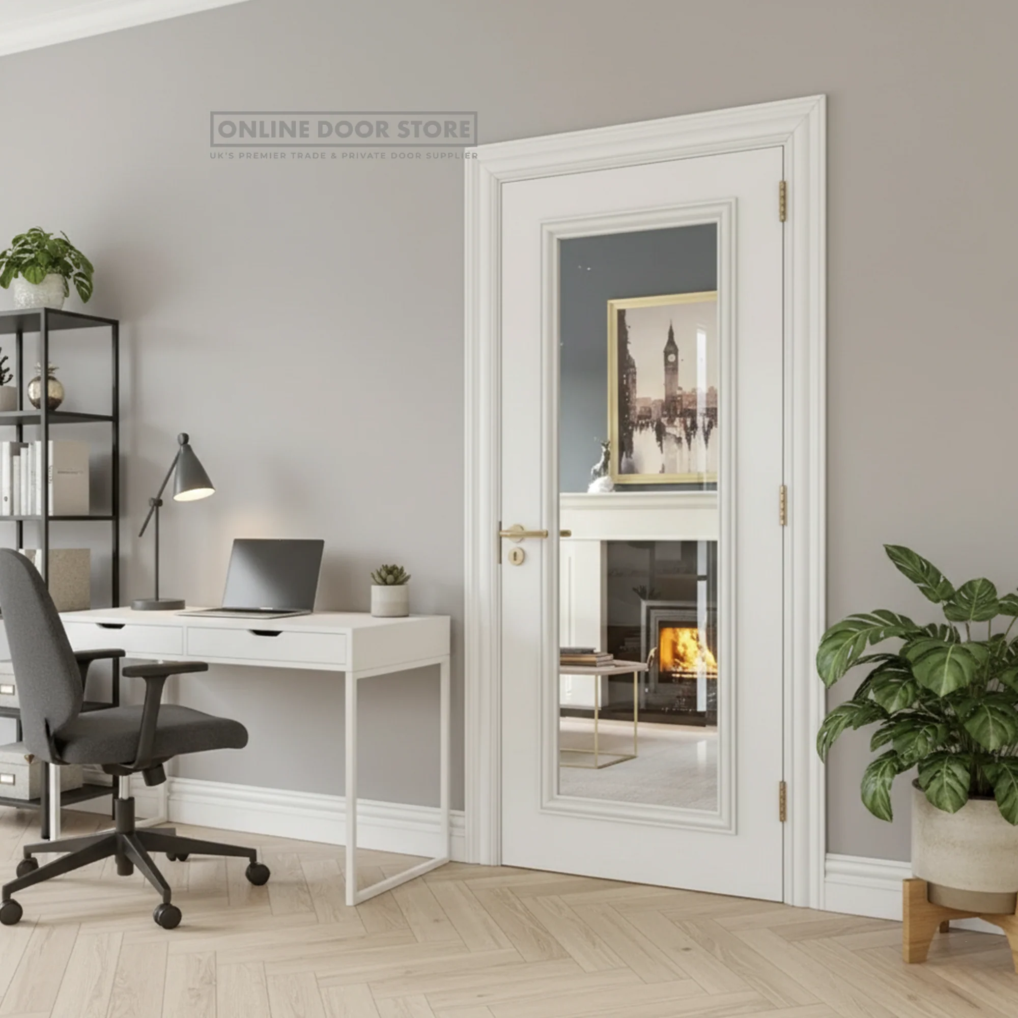 Deanta Blenheim White Primed FSC Internal Bevelled Glazed Door - Image 2