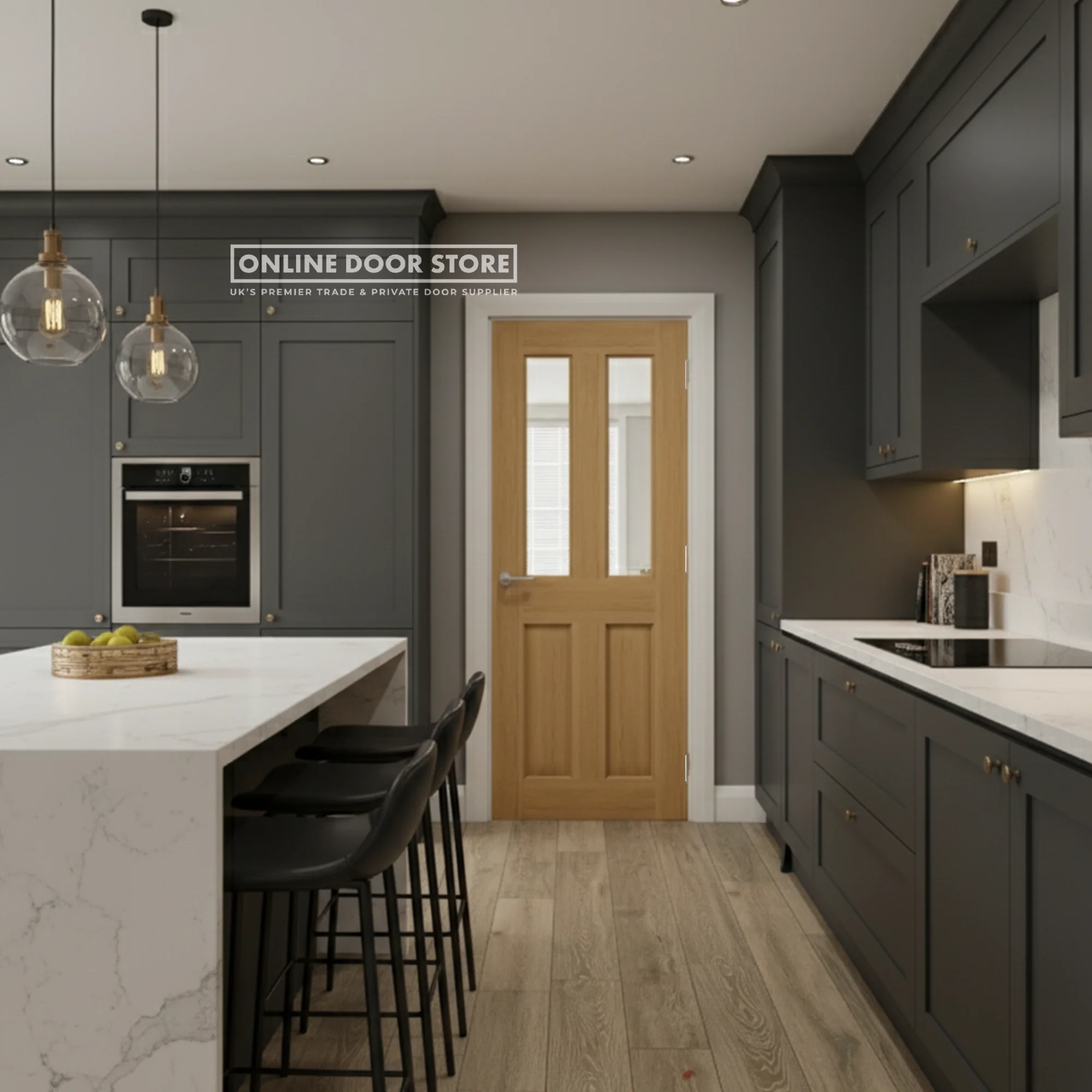 Deanta Bury Prefinished Oak Glazed FD30 Fire Door - Image 2