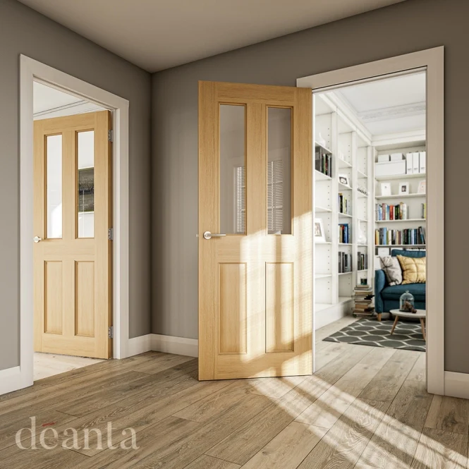 Deanta Bury Prefinished Oak Glazed FD30 Fire Door - Image 3