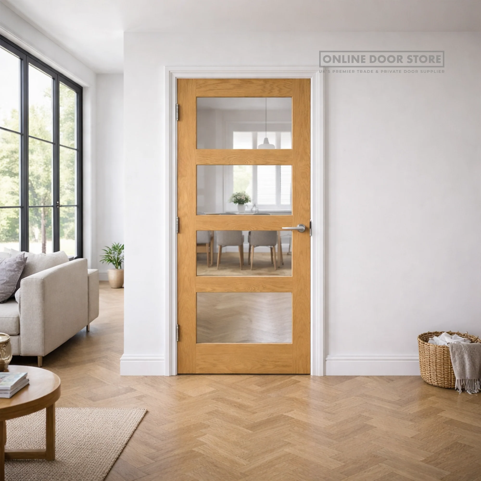 Deanta Coventry Prefinished Oak Glazed FD30 Fire Door - Image 2