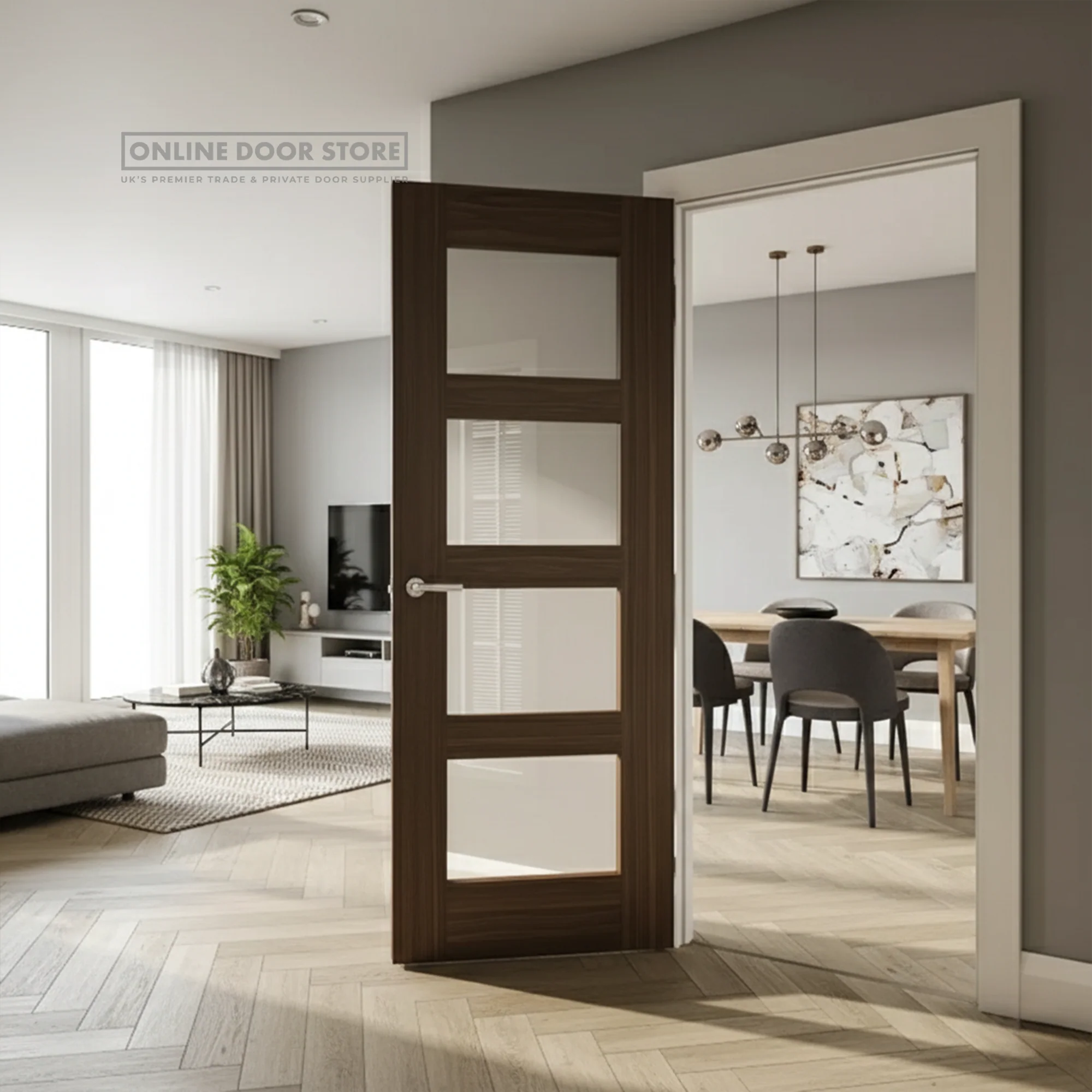 Deanta Coventry Prefinished Walnut Glazed FD30 Fire Door - Image 2