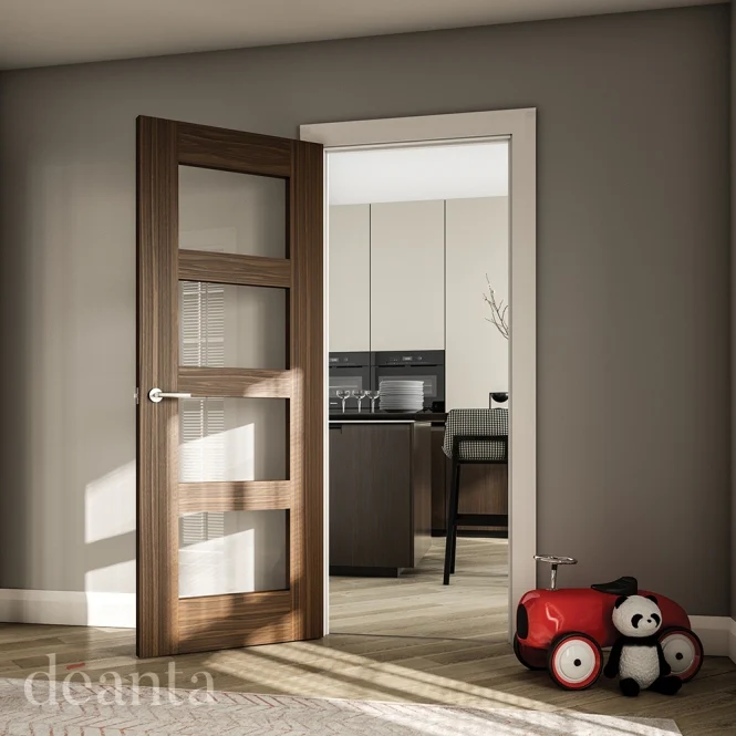 Deanta Coventry Prefinished Walnut Glazed FD30 Fire Door - Image 3