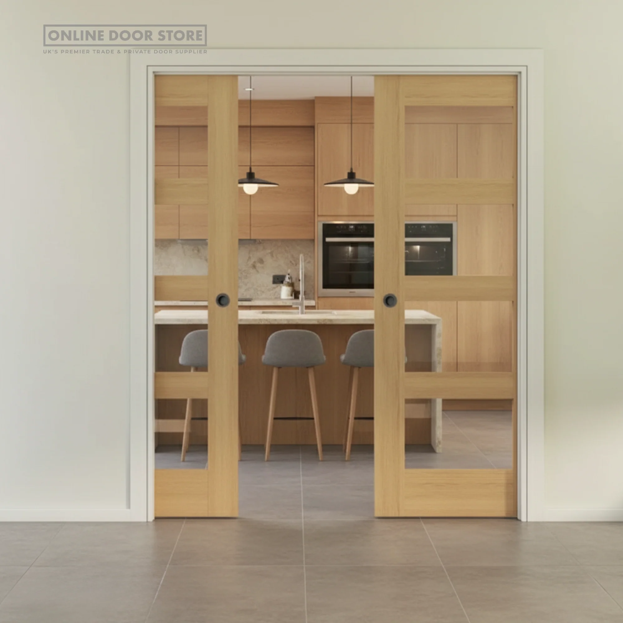 Deanta Double Pocket Door Kit 100mm - White Frame / Matt Black Hardware