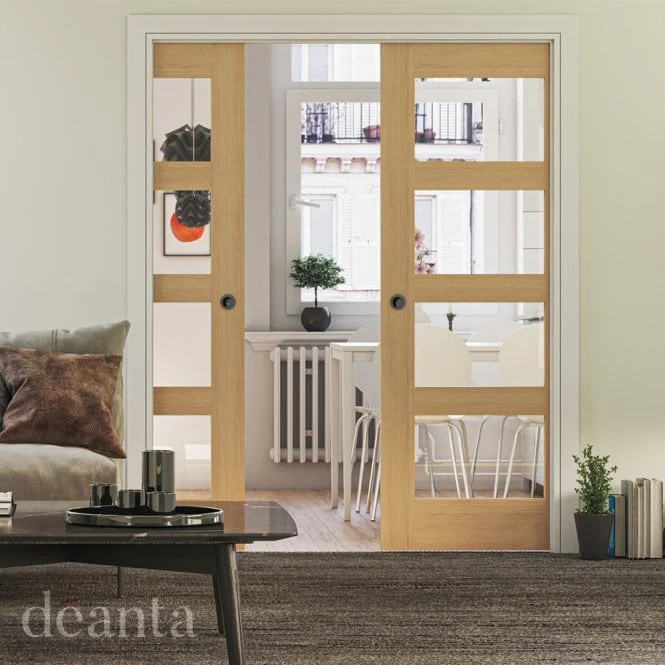 Deanta Double Pocket Door Kit 100mm - White Frame / Matt Black Hardware - Image 2