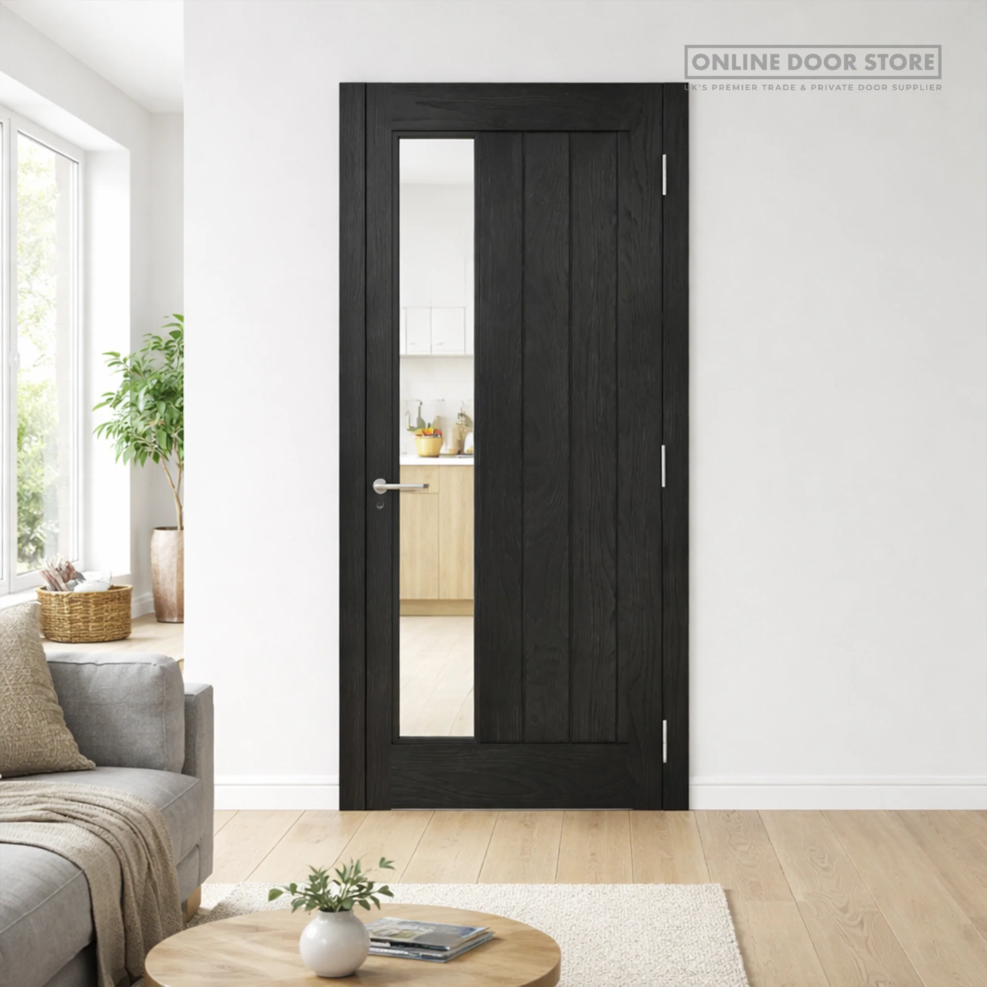 Deanta Ely Pre-Finished Brushed Black Oak Glazed 1SL FSC Internal Door - Image 2