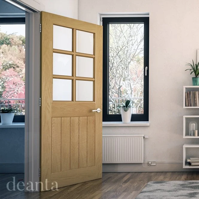 Deanta Ely Prefinished Oak Bevelled Internal Glazed Door (6L) - Image 3