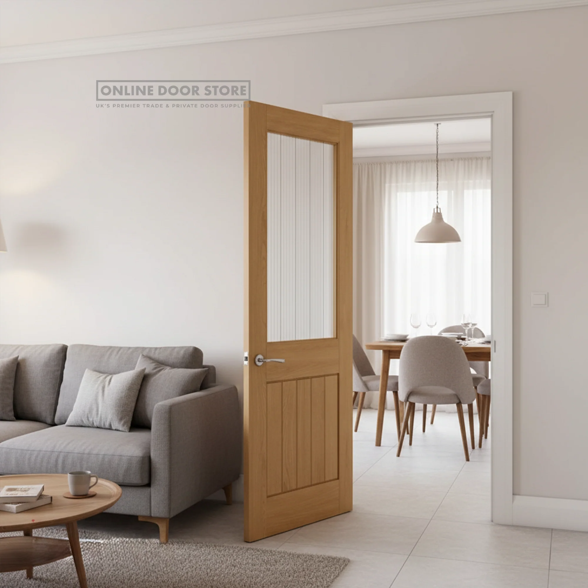 Deanta Ely Unfinished Oak Internal Glazed Door (1L Half) - Image 2