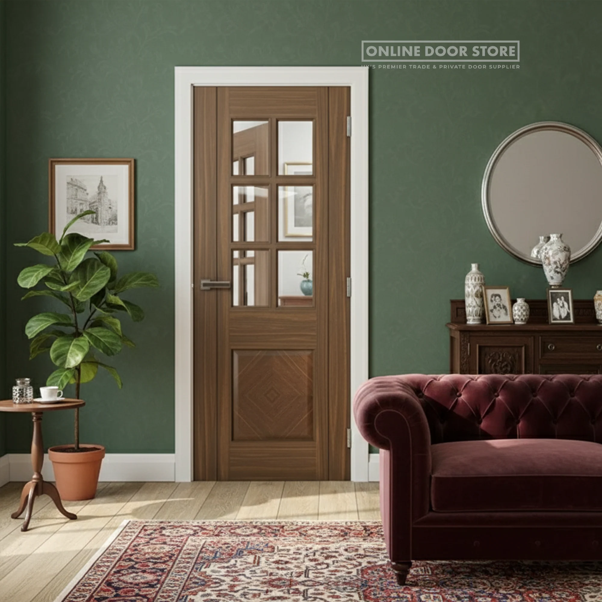 Deanta Kensington Prefinished Walnut Bevelled Internal Glazed Door - Image 2
