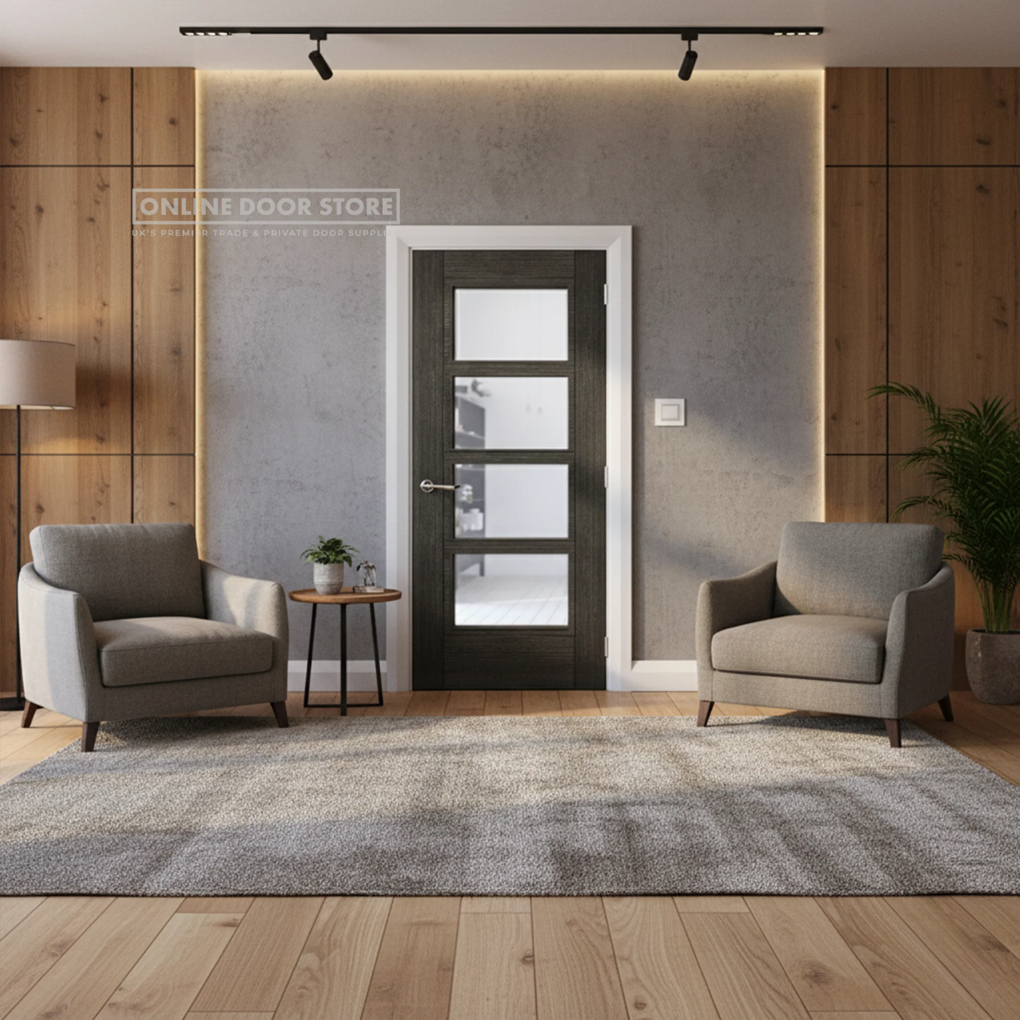 Deanta Montreal Dark Grey Ash Glazed FD30 Fire Door - Image 3