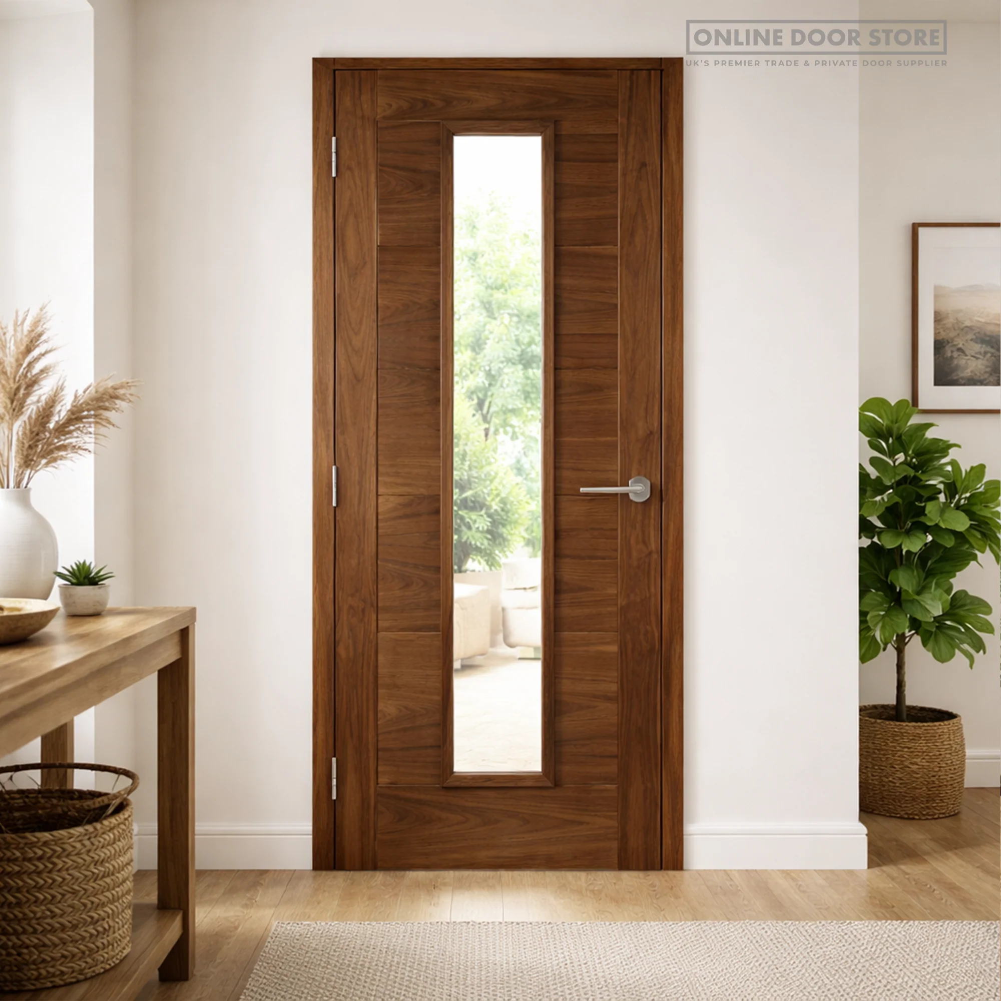 Deanta Seville Prefinished Walnut 1L Glazed FD30 Fire Door - Image 2