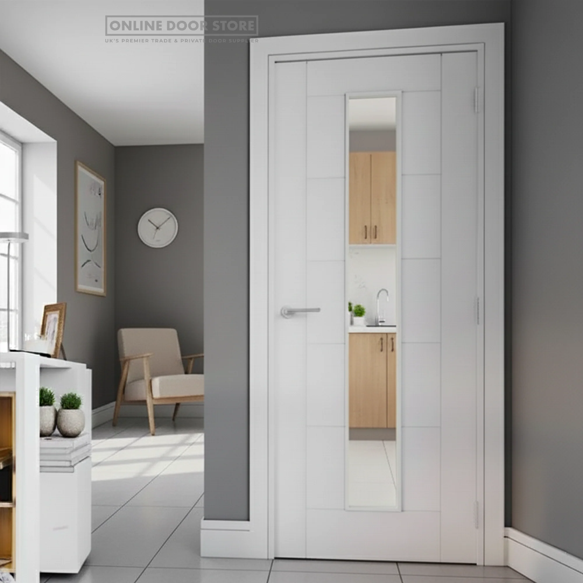 Deanta Seville White Primed 1L Glazed FD30 Fire Door - Image 2