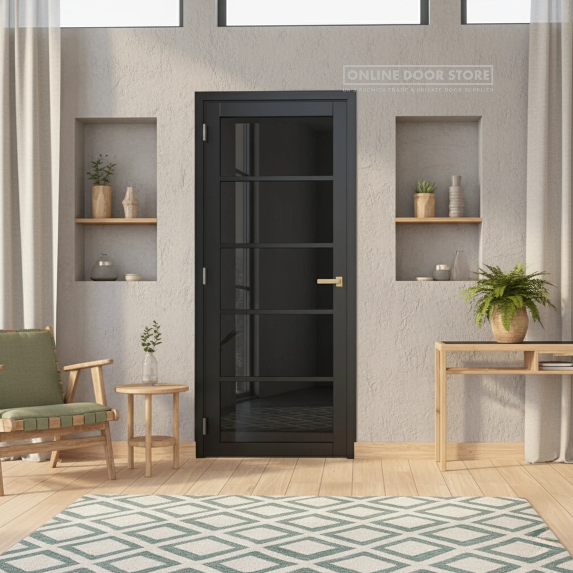 Deanta Shoreditch Pre-Finished Black Tinted Internal Glazed Door - Image 2