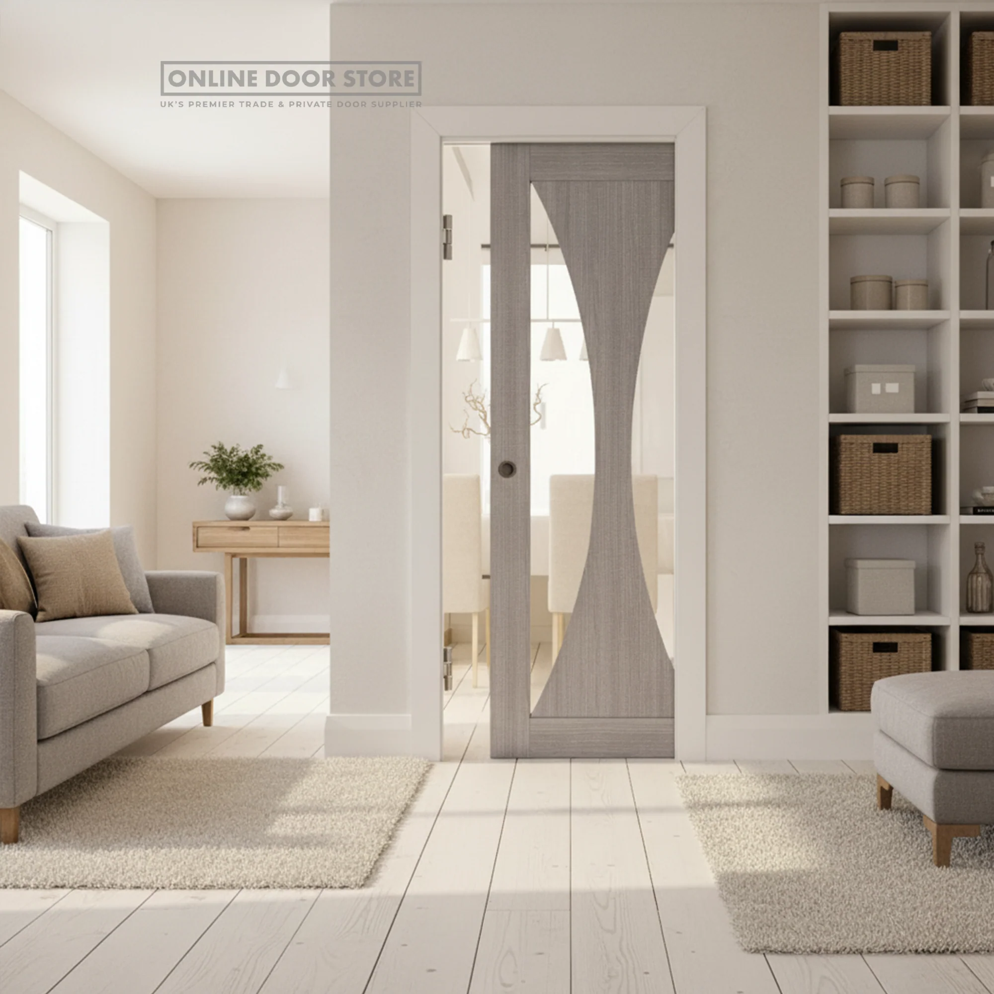 Deanta Sorrento Light Grey Ash Internal Glazed Door - Image 2