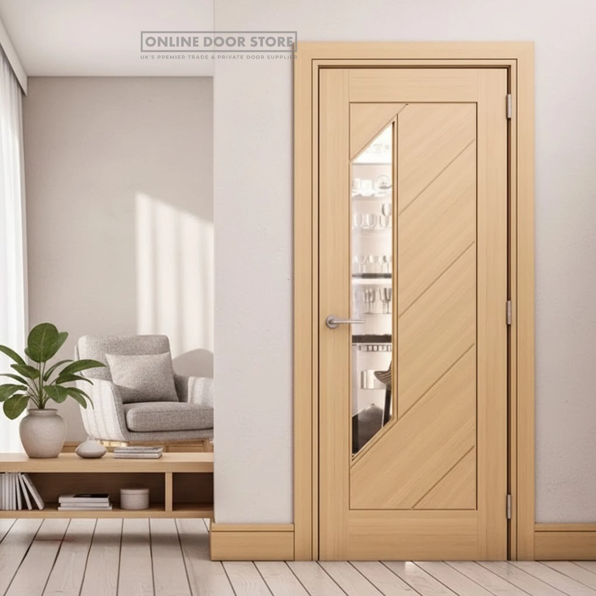 Deanta Torino Pre-Finished Oak FD30 Glazed Fire Door - Image 2