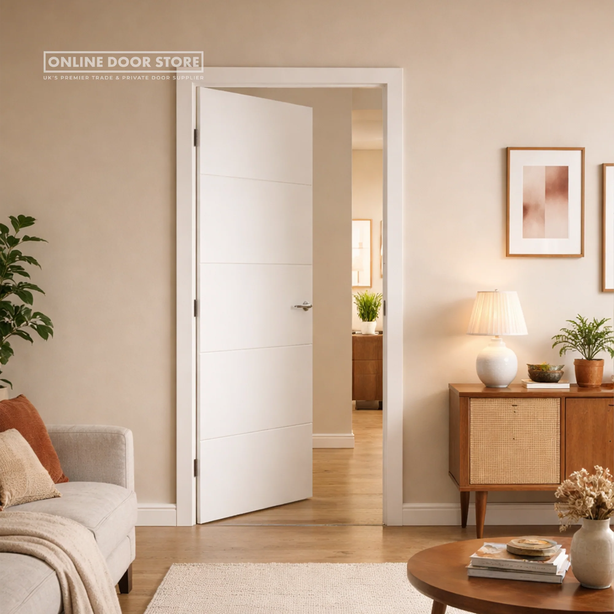 JB Kind 4 Line Horizontal White Primed FD30 Fire Door - Image 2