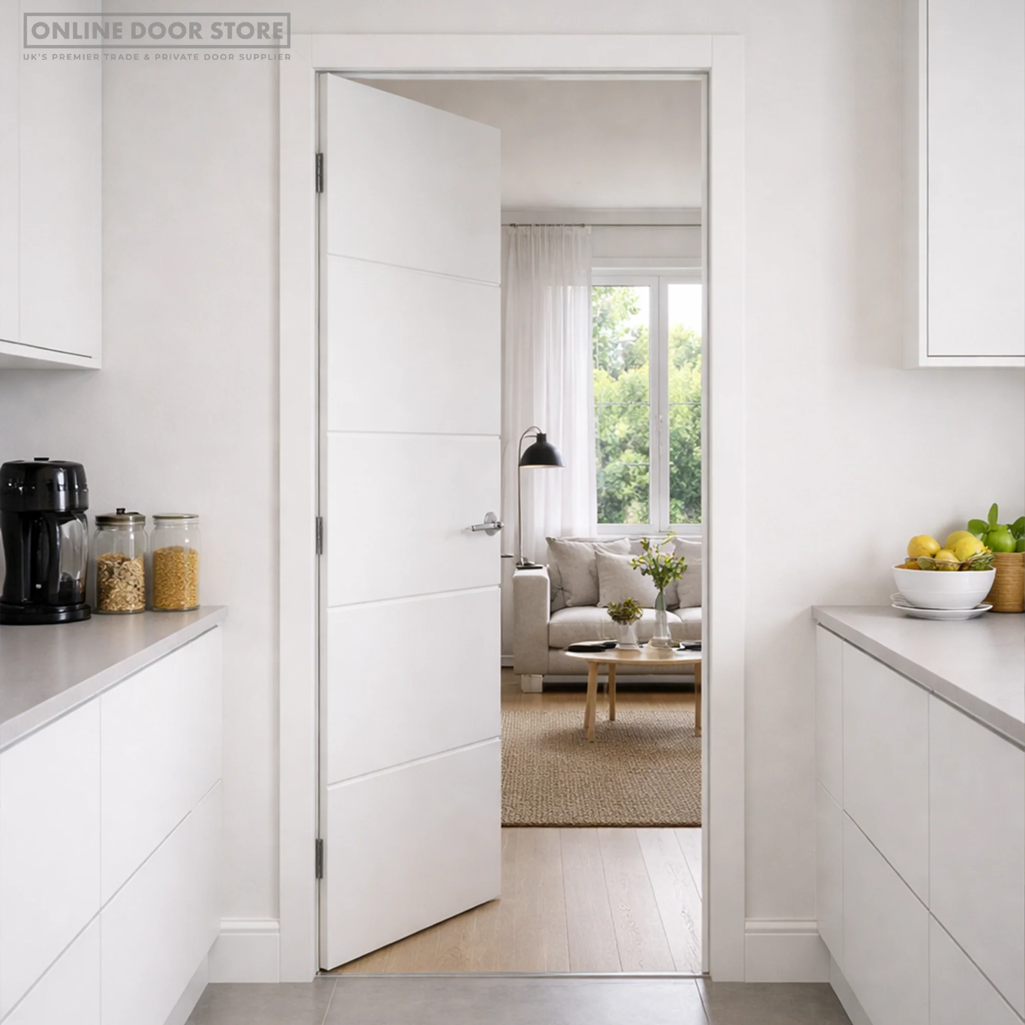 JB Kind 4 Line Horizontal White Primed Internal Door - Image 2