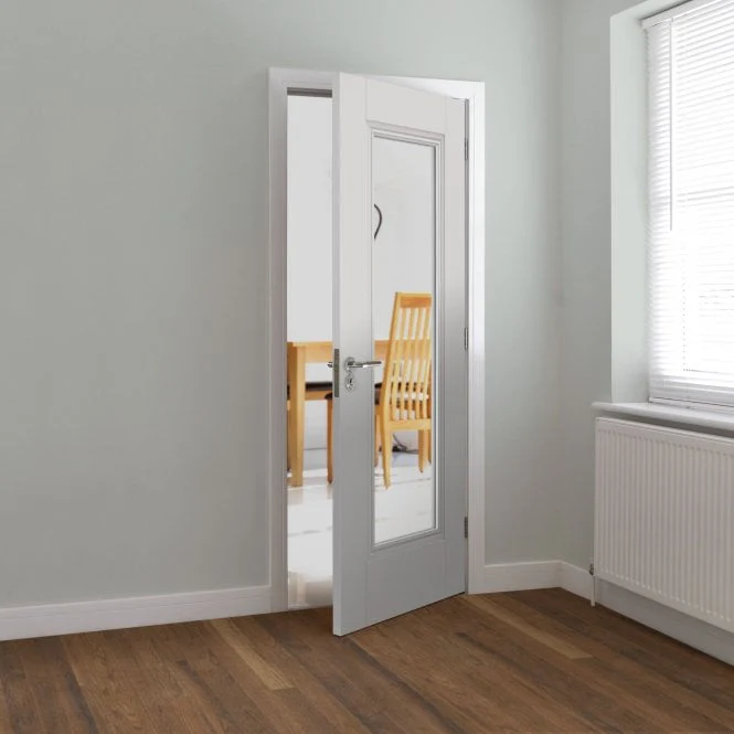JB Kind Belton Clear Glazed White Primed Internal Door - Image 2