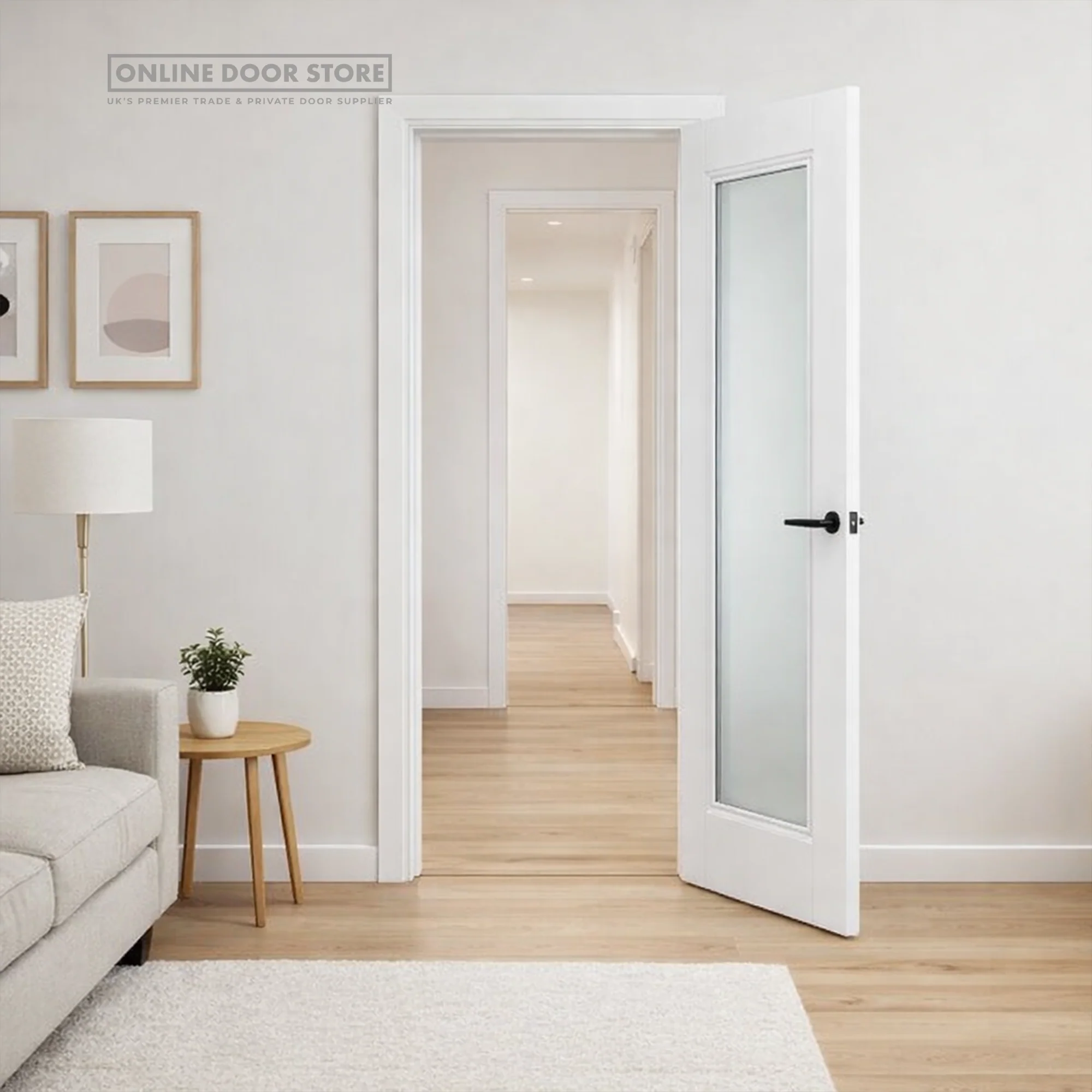 JB Kind Belton Etched Glazed White Primed Internal Door - Image 2