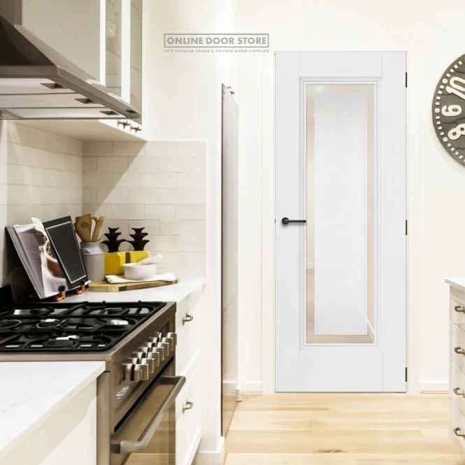 JB Kind Belton Etched Glazed White Primed Internal Door - Image 3