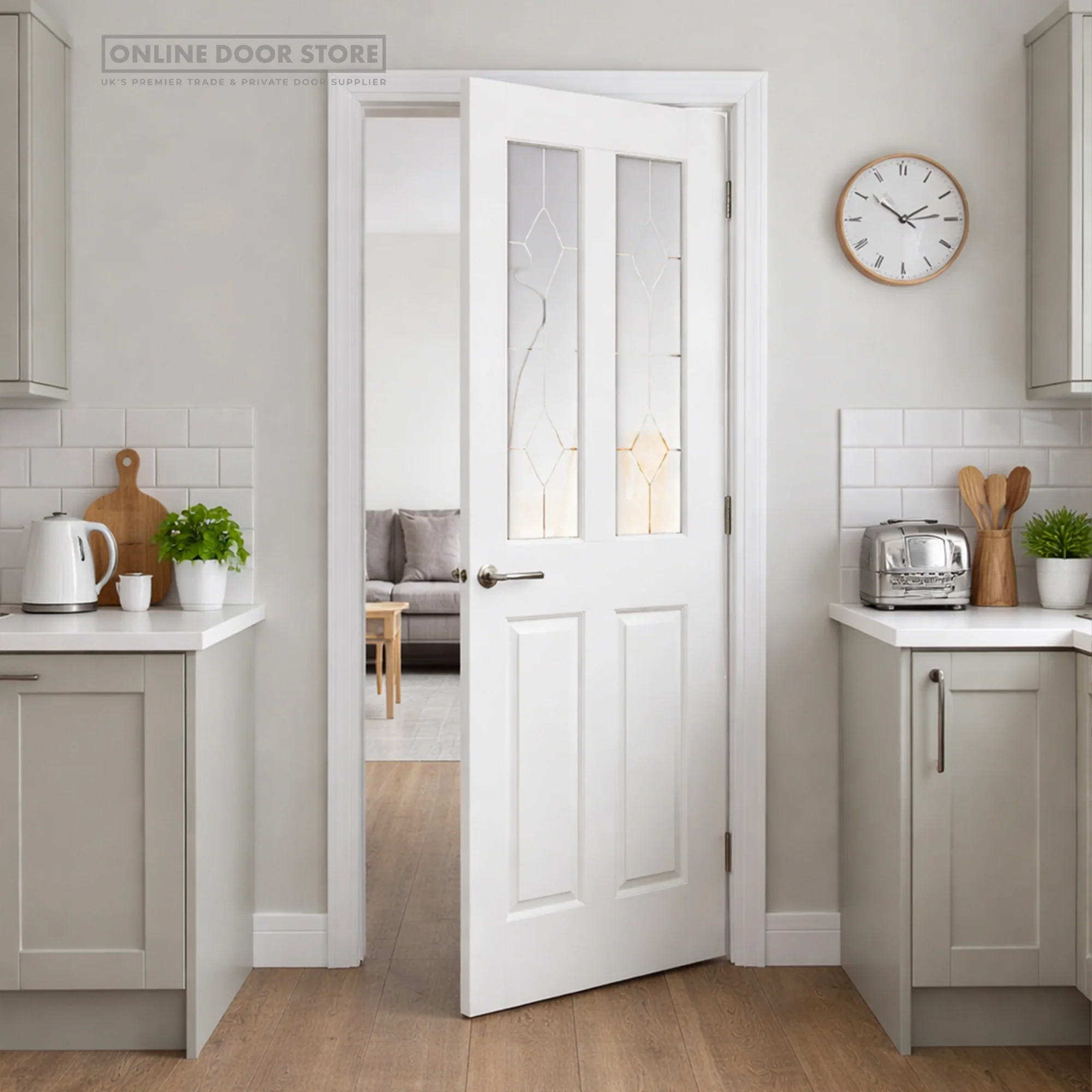 JB Kind Canterbury Grained 2 Light Etched Internal Glazed Door - Image 2