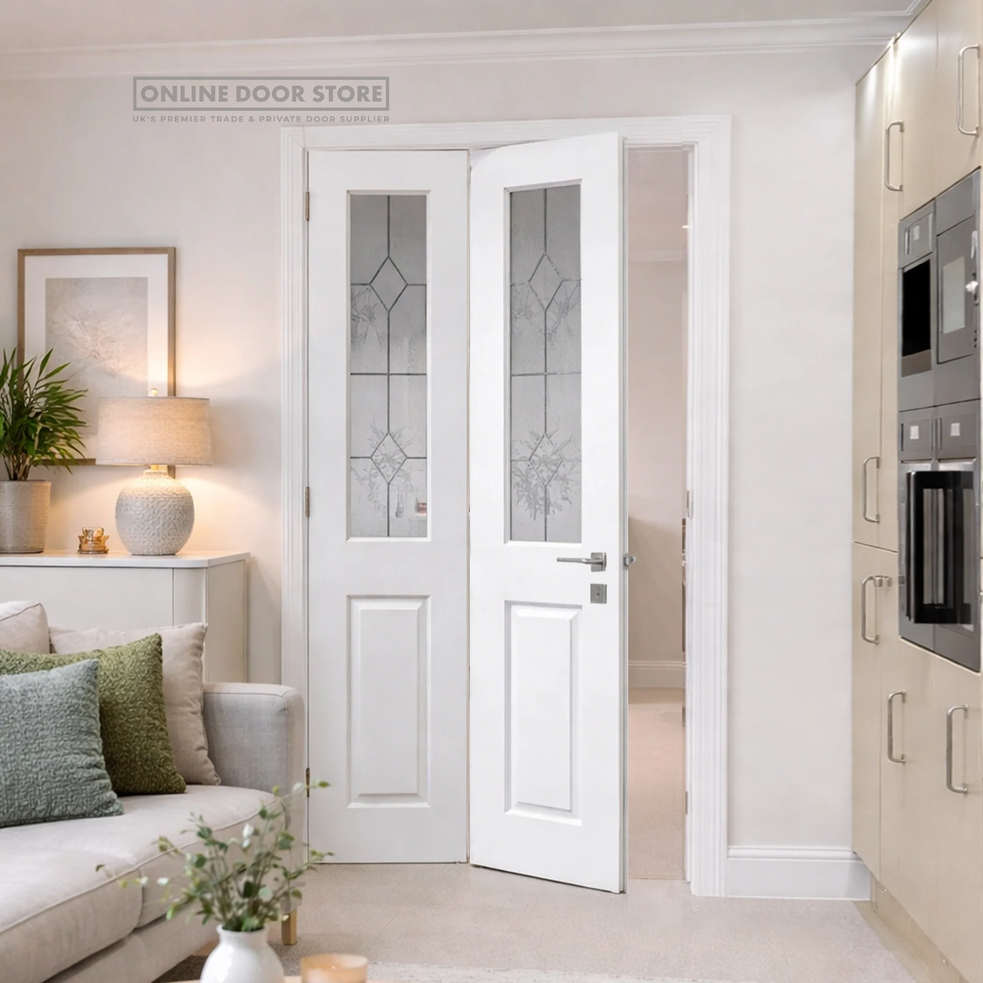 JB Kind Canterbury Grained Glazed Bi-fold Internal Door - Image 2