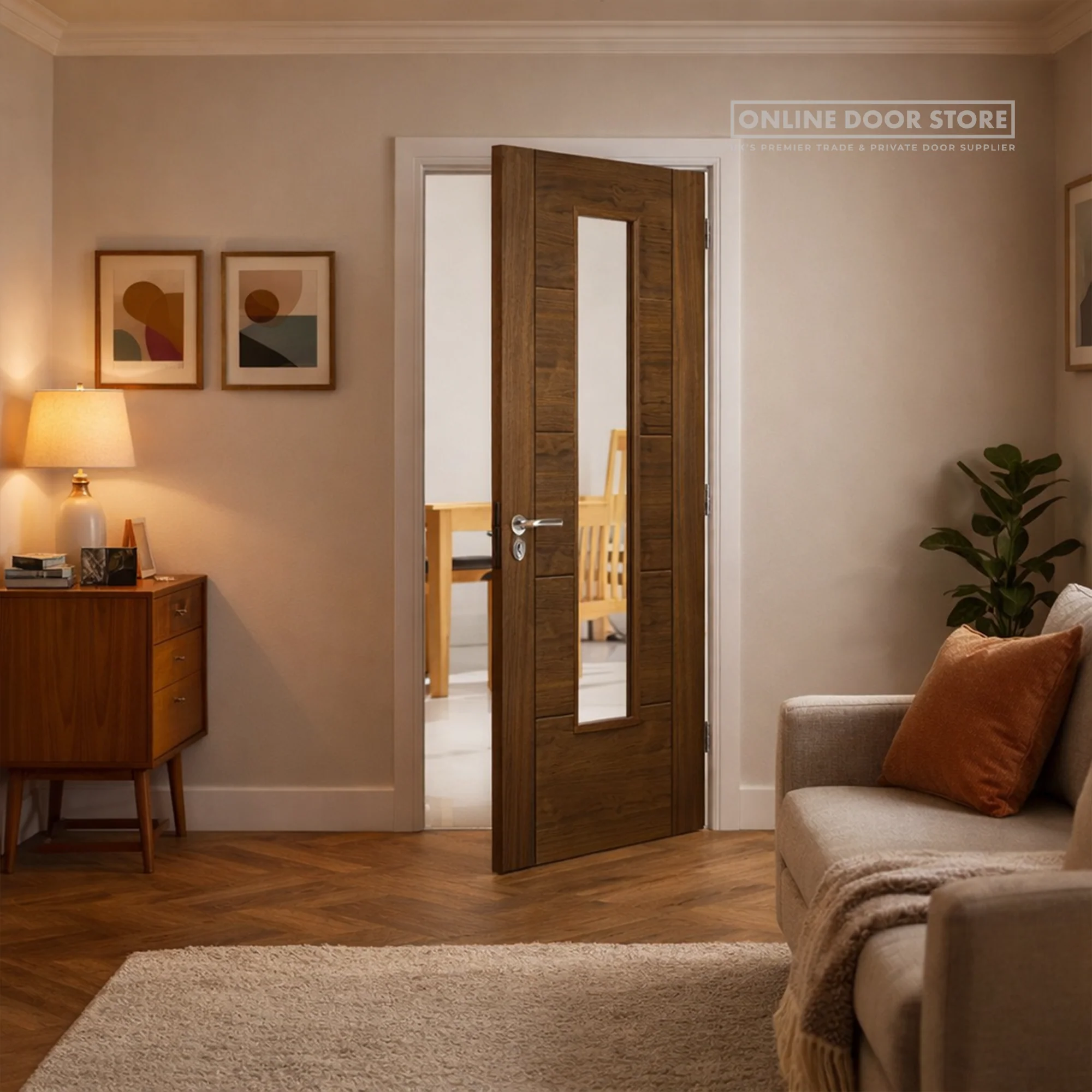JB Kind Emral Walnut Clear Internal Glazed Door - Image 2