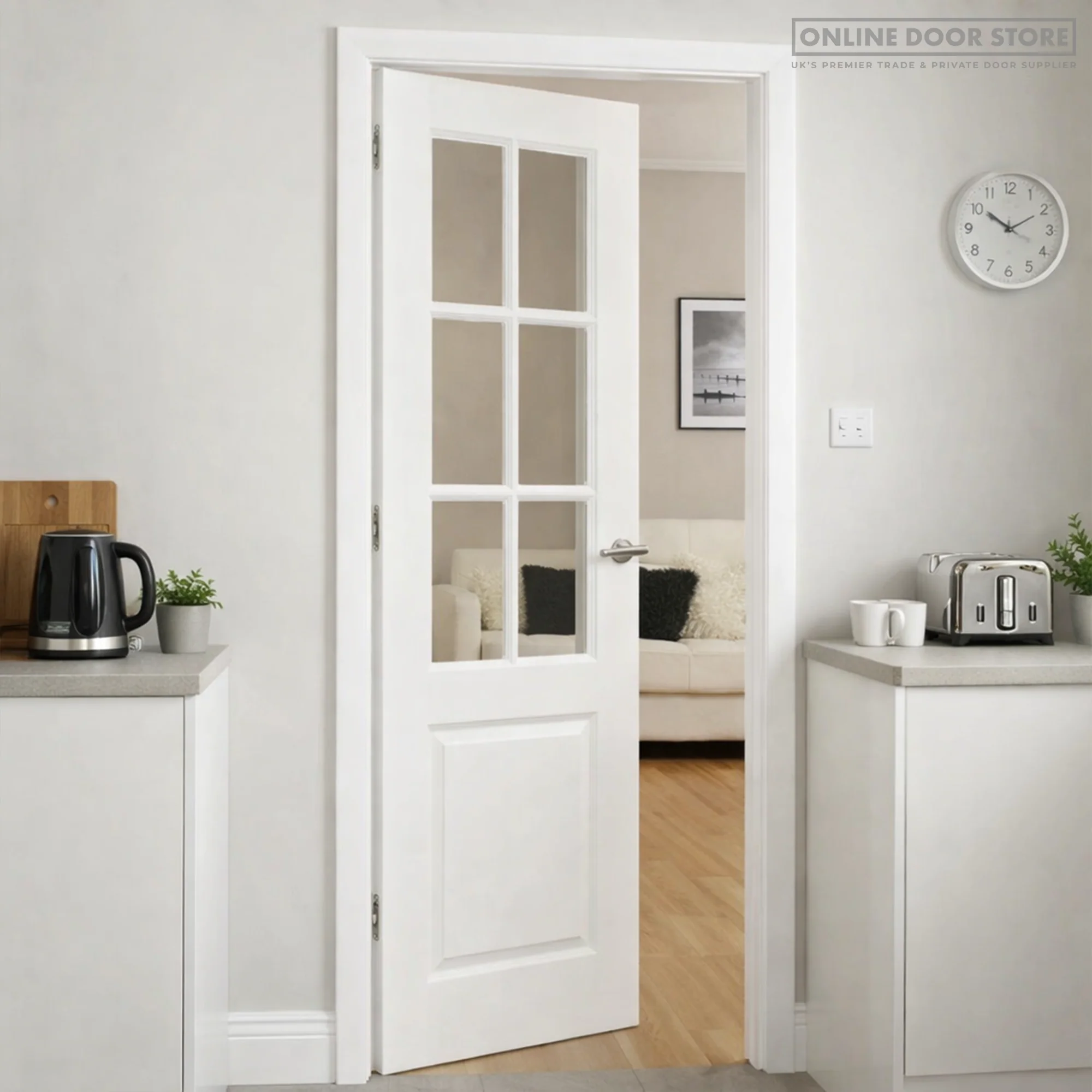 JB Kind Faro White Primed Clear Internal Glazed Door - Image 2