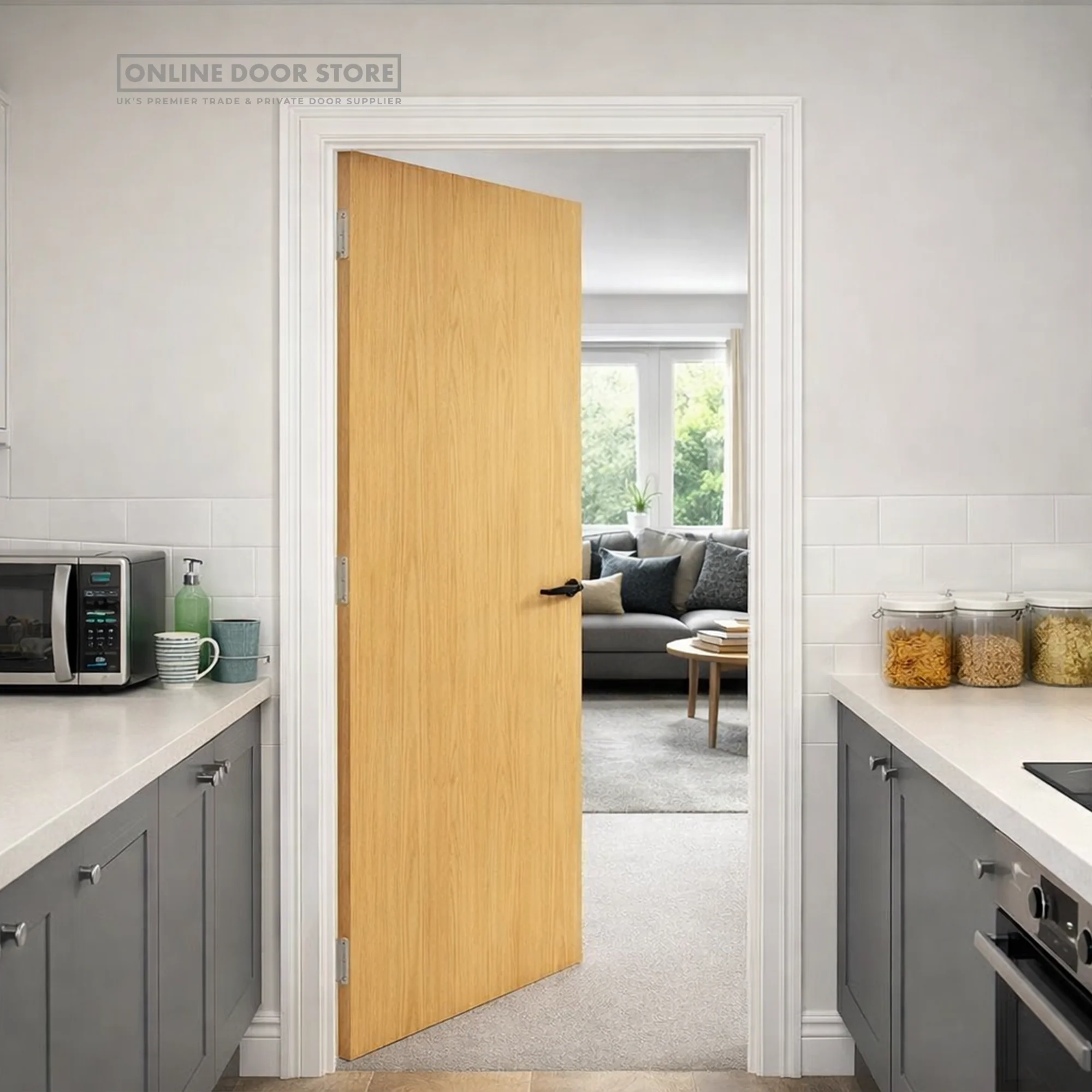 JB Kind Oak Veneered Flush FD30 Fire Door - Image 2
