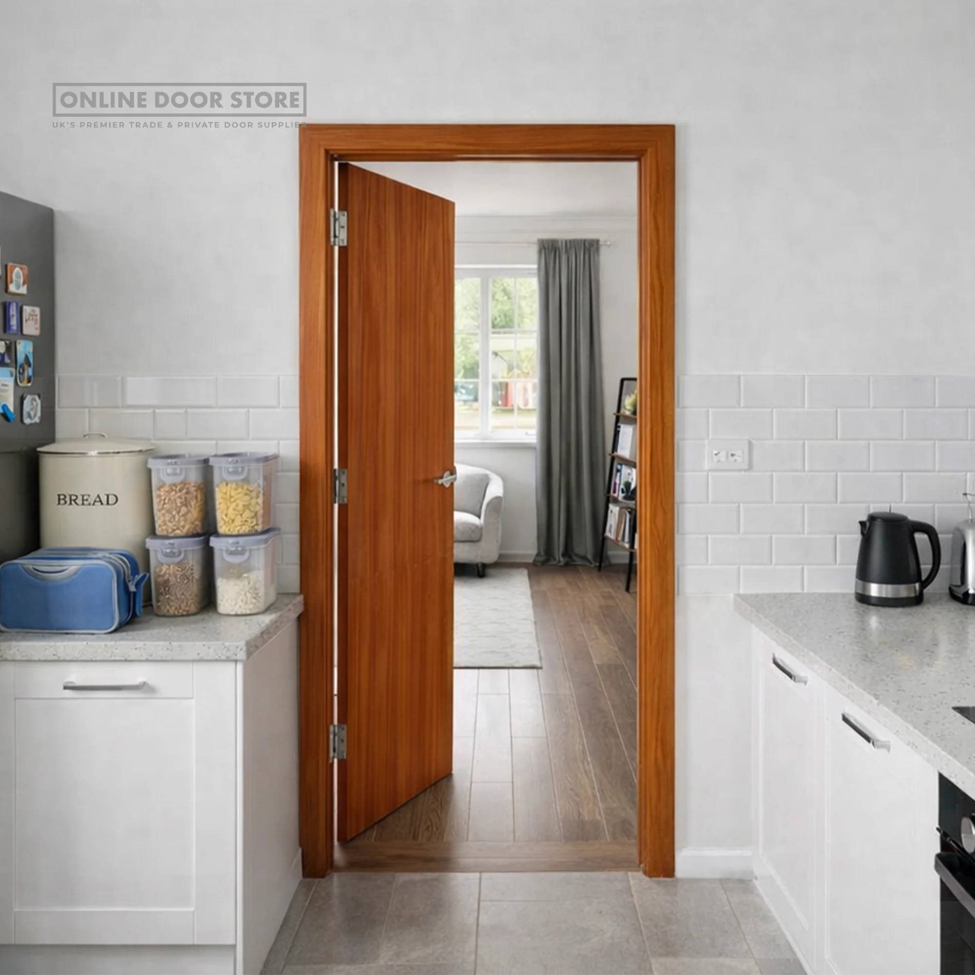 JB Kind Sapele Veneered Flush FD30 Fire Door - Image 2