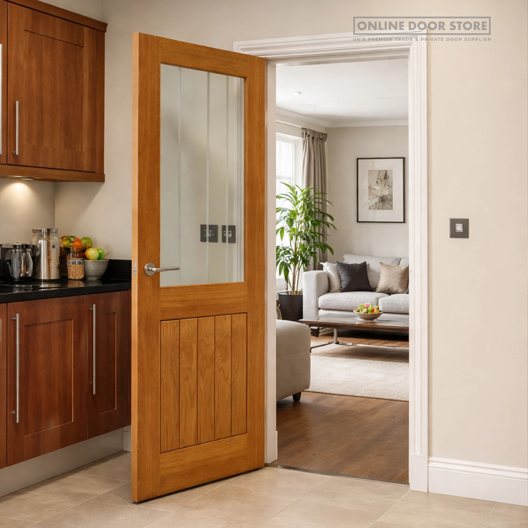 JB Kind Thames Oak Half Light Glazed Unfinished Internal Door - Image 2