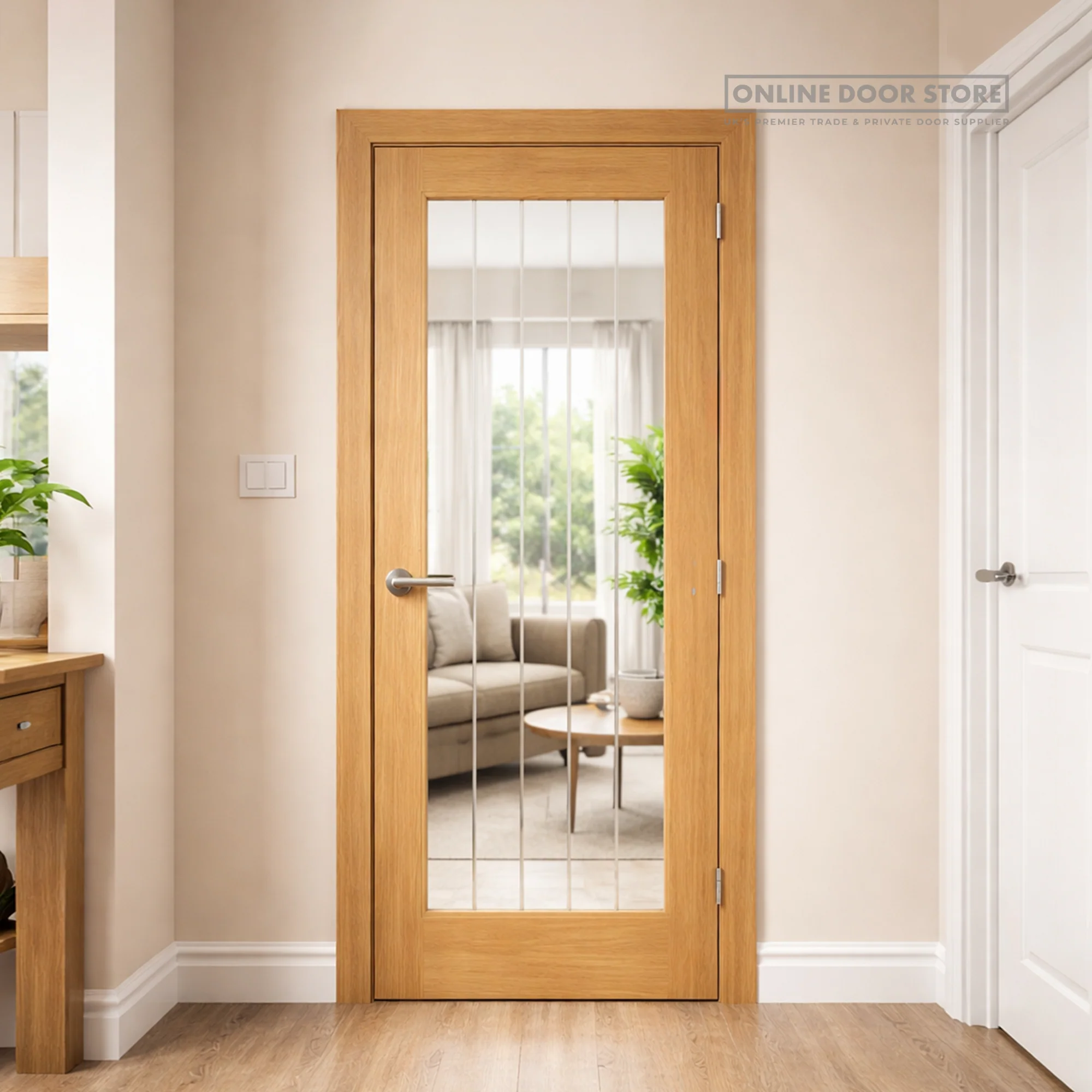 JB Kind Thames Oak One Light Clear Glazed Finished Internal Door - Image 2