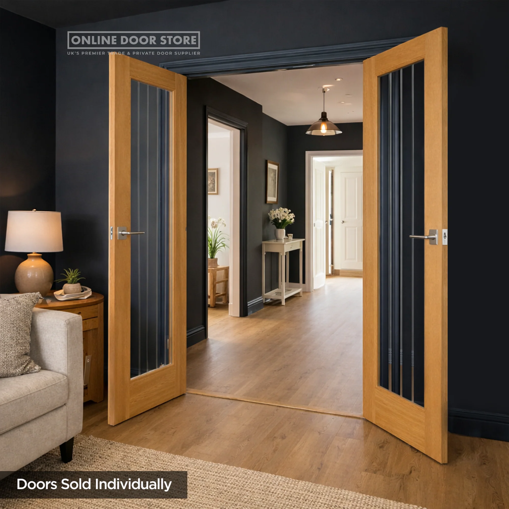 JB Kind Thames Oak One Light Clear Glazed Finished Internal Door - Image 3