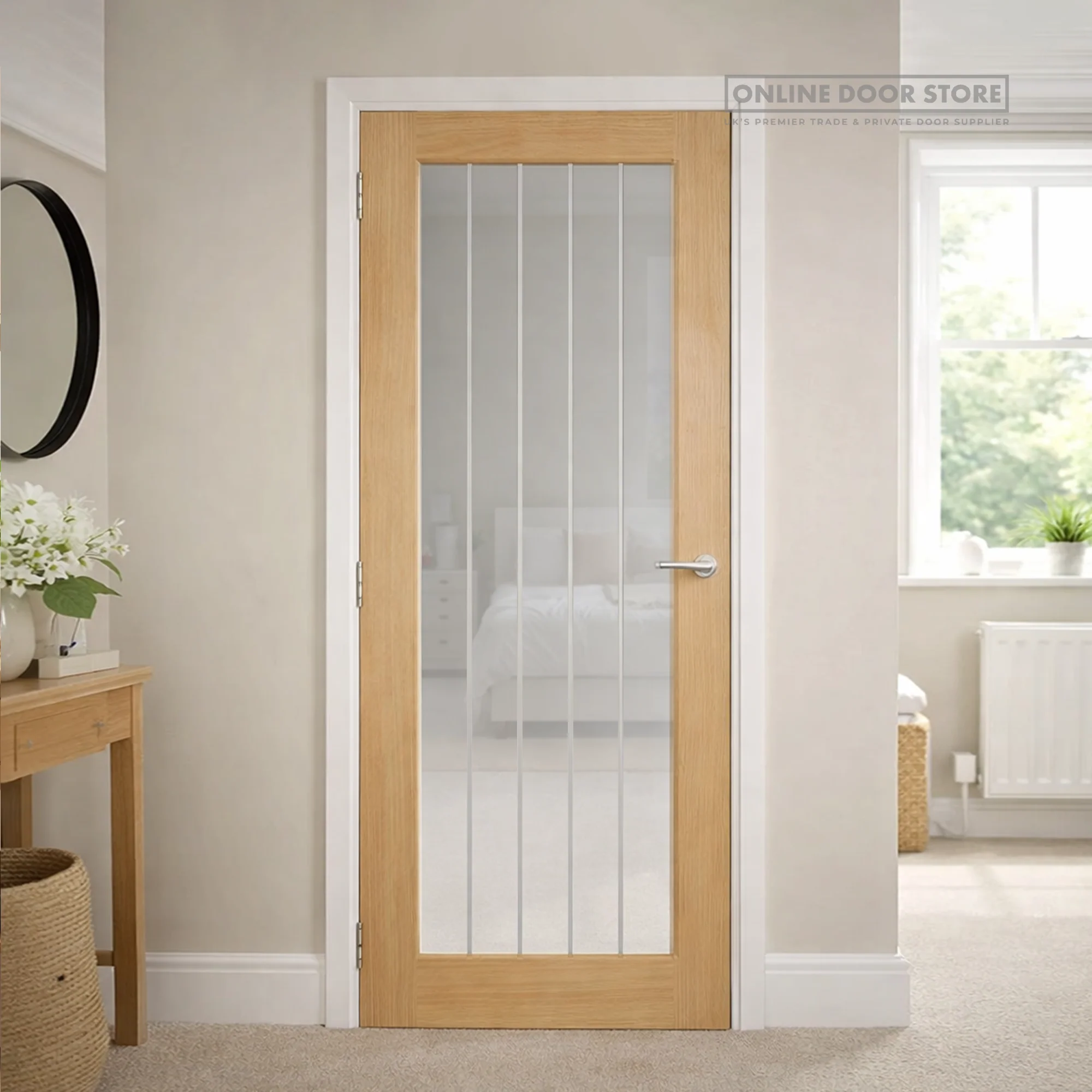 JB Kind Thames Oak One Light Clear Glazed Unfinished Internal Door - Image 2