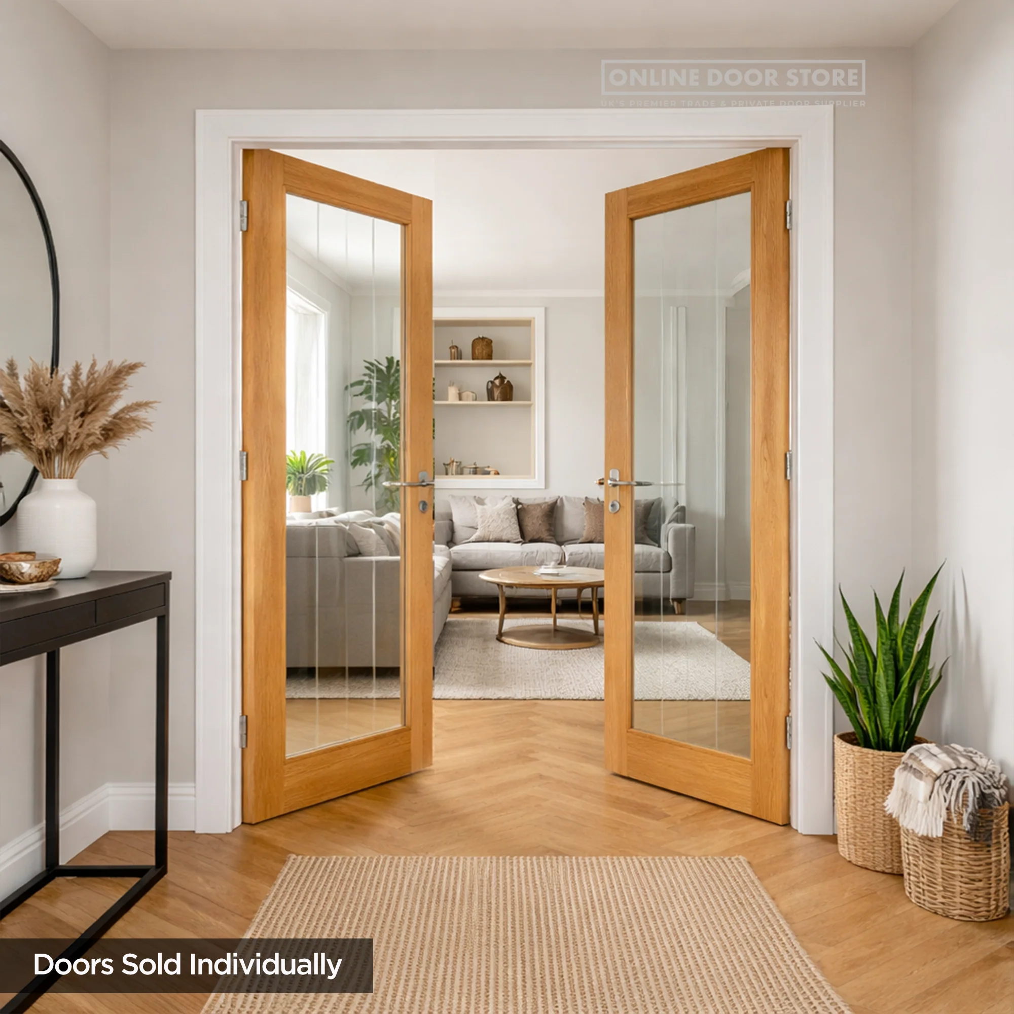 JB Kind Thames Oak One Light Clear Glazed Unfinished Internal Door - Image 3