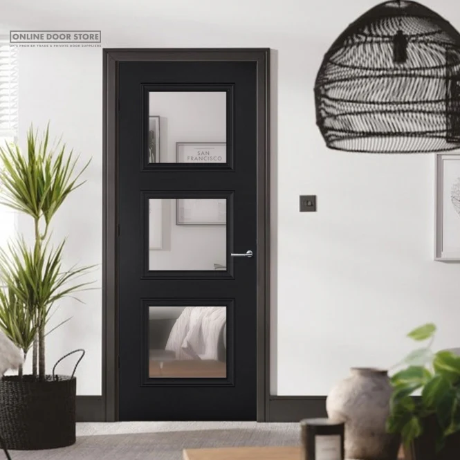 LPD Antwerp Primed Black 3 Light Internal Glazed Door - Image 3