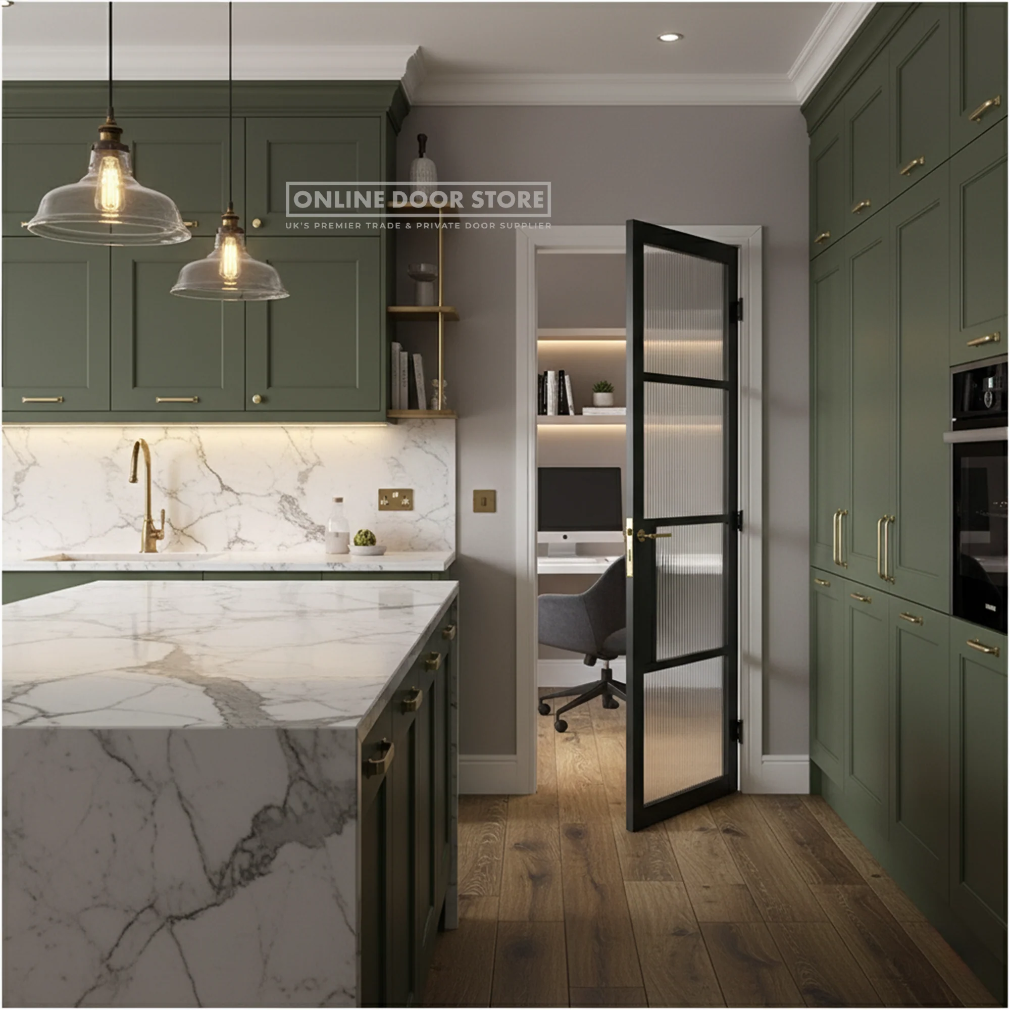 LPD Black Chelsea 4L Reeded Glass Internal Glazed Door - Image 3