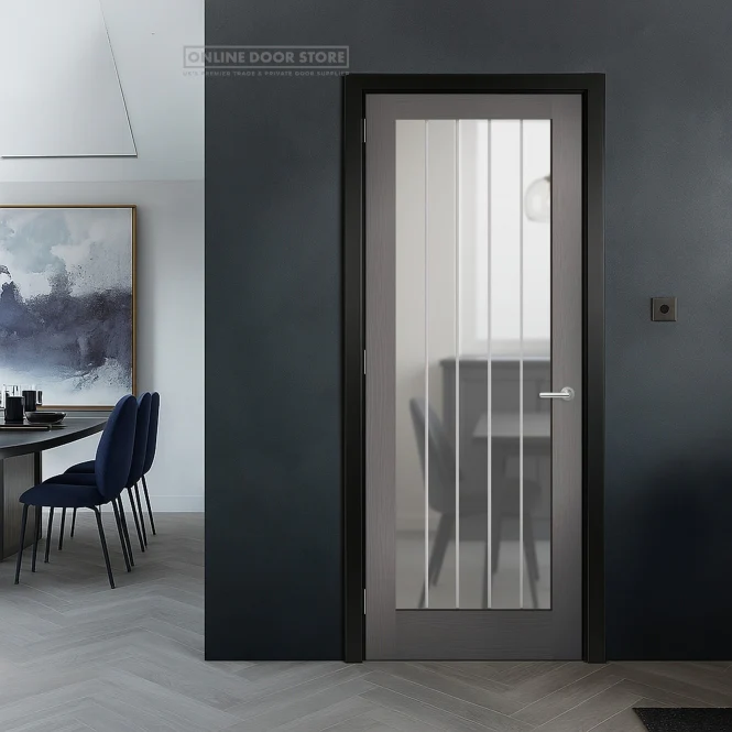 LPD Grey Moulded Textured Vertical 1L Internal Glazed Door - Image 3