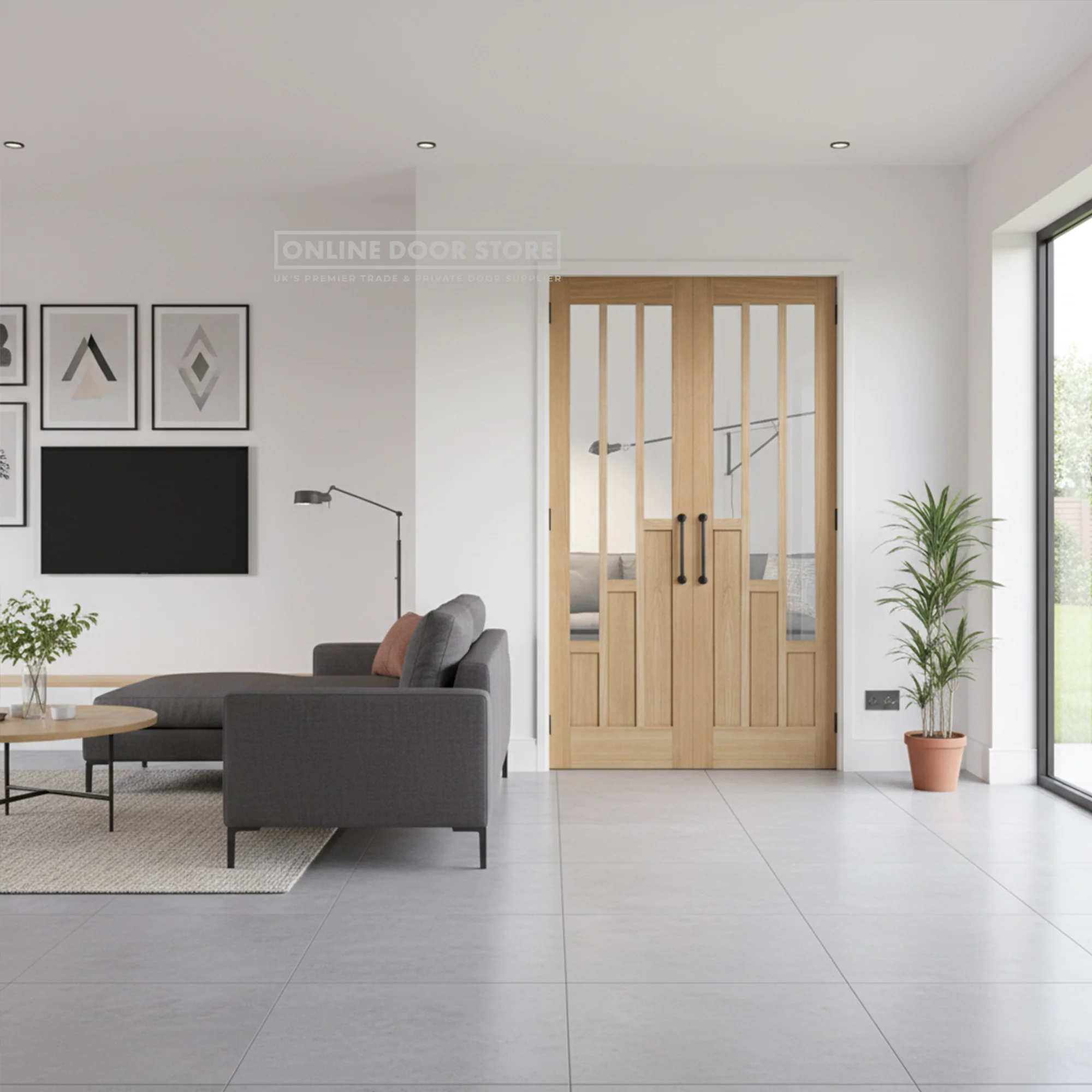 LPD Oak Coventry PrePre-Finished Internal Glazed Door 3L Pairs - Image 2