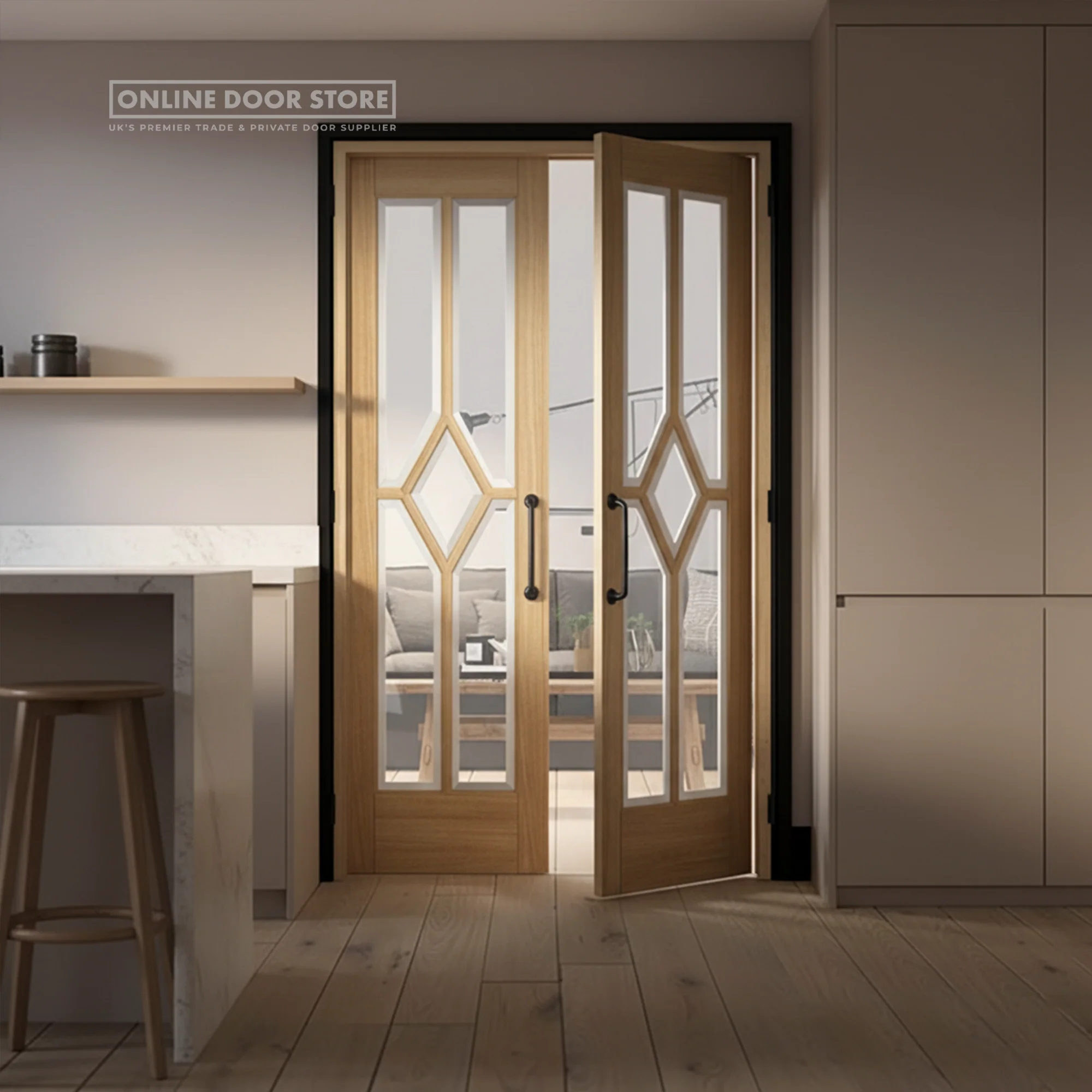 LPD Oak Reims (Diamond) Room Divider Set Glazed Door Pair - Image 2