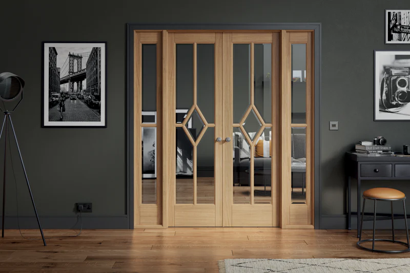 LPD Oak Reims (Diamond) Room Divider Set Glazed Door Pair - Image 3