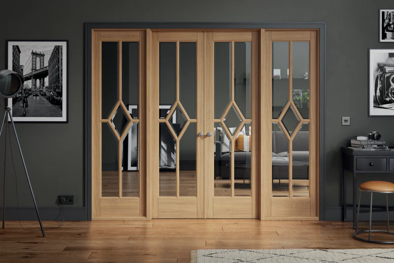 LPD Oak Reims (Diamond) Room Divider Set Glazed Door Pair - Image 5