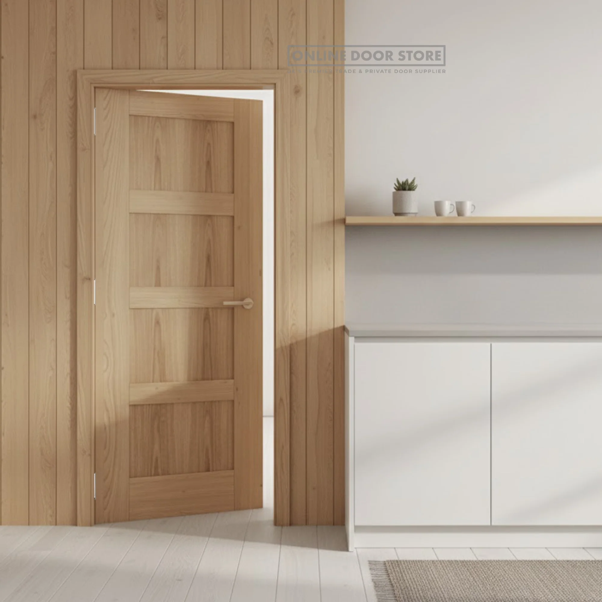 LPD Oak Shaker 4-Panel Pre-Finished FD30 Fire Door - Image 2