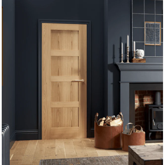 LPD Oak Shaker 4-Panel Pre-Finished FD30 Fire Door - Image 4