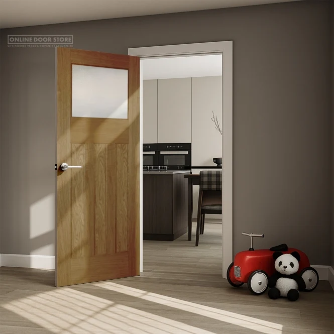 Mendes 1930's Unglazed Un-Finished Oak 3 Panel 1 Light Internal Door - Image 3