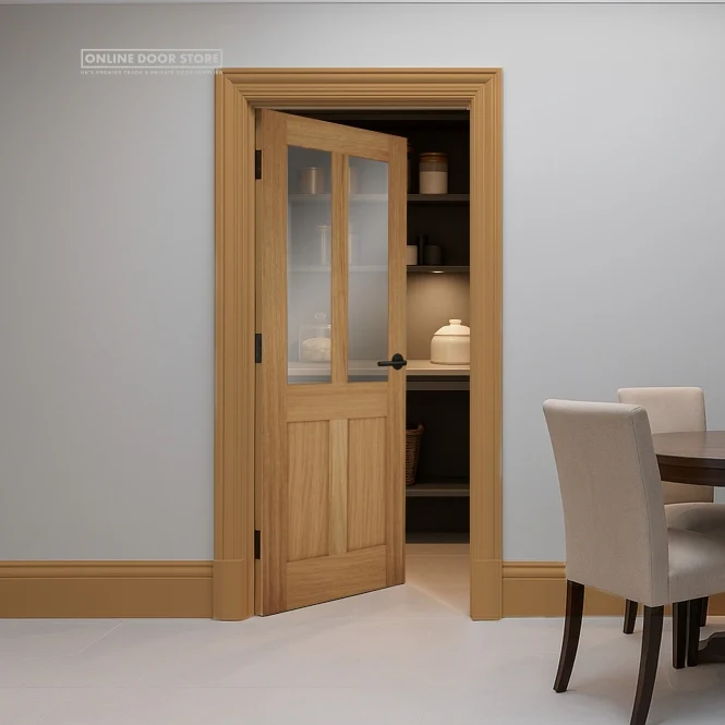 Mendes Bristol Un-Finished Oak 2 Panel 2 Light Shaker Glazed F30 Fire Door - Image 3