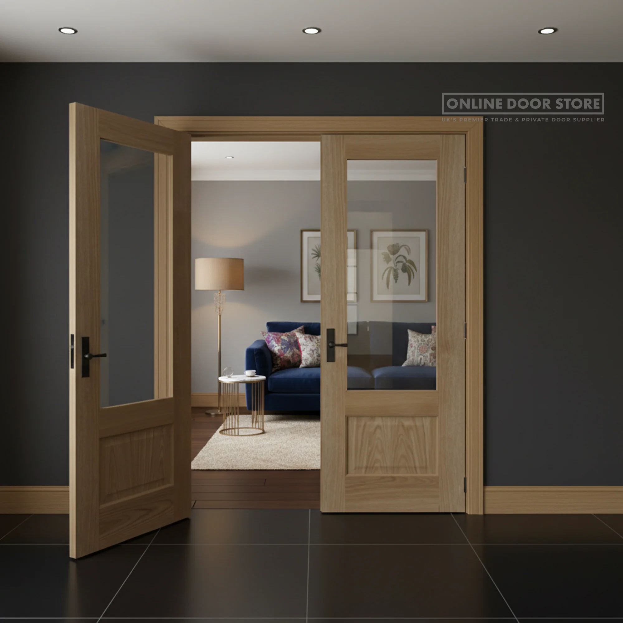 Mendes Chiswick Pre-Finished Oak 1 Light Pair RHPO Clear Internal Glazed Door - Image 2