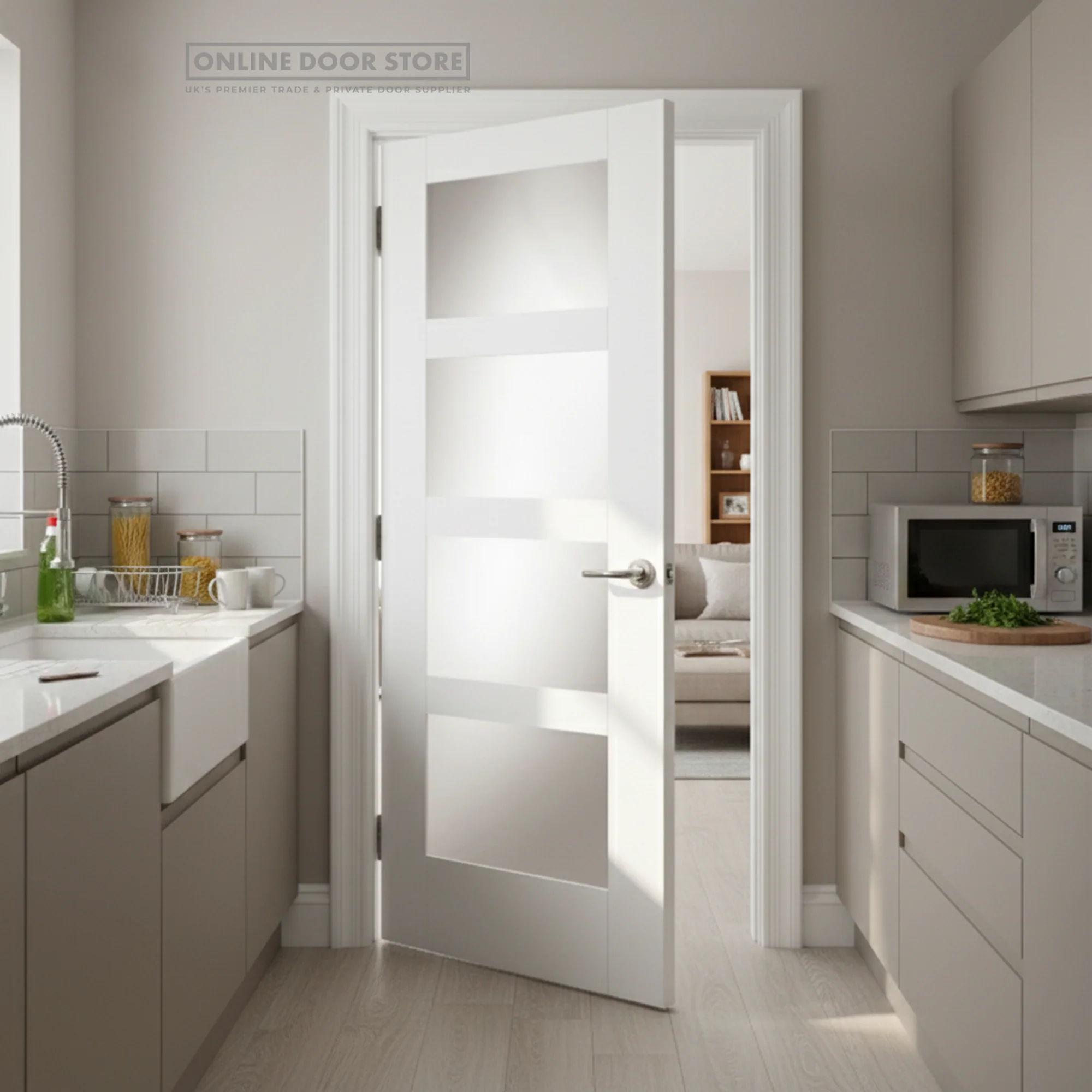 Mendes Contemporary Deluxe White Primed 4 Light Clear Internal Glazed Door - Image 2