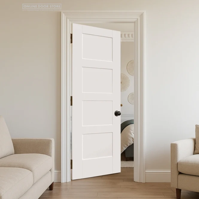 Mendes Contemporary Deluxe White Primed 4 Panel FD30 Fire Door - Image 3