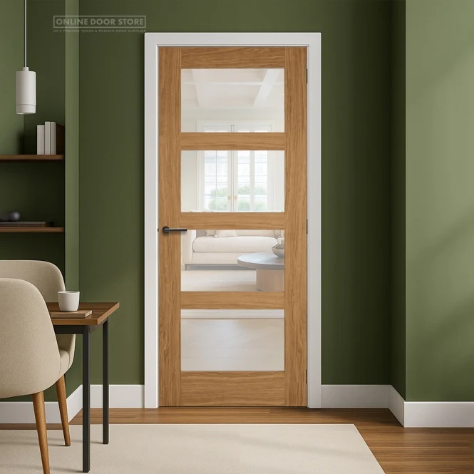 Mendes Contemporary Un-Finished Oak 4 Light Clear Internal Glazed Door - Image 3